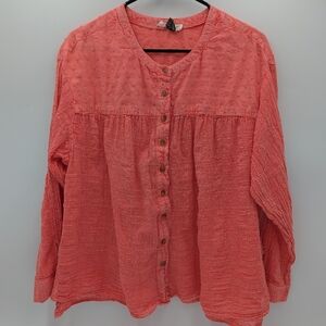 Anthropologie Pilcro Mila Draped Button Down Blouse Medium Boho Chic Pink Cotton